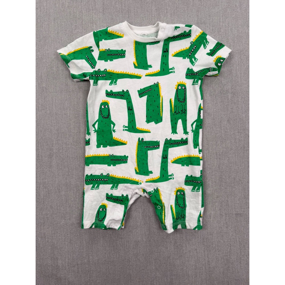 Stella McCartney Kids White Romper with Green & Yellow Crocodile Print
